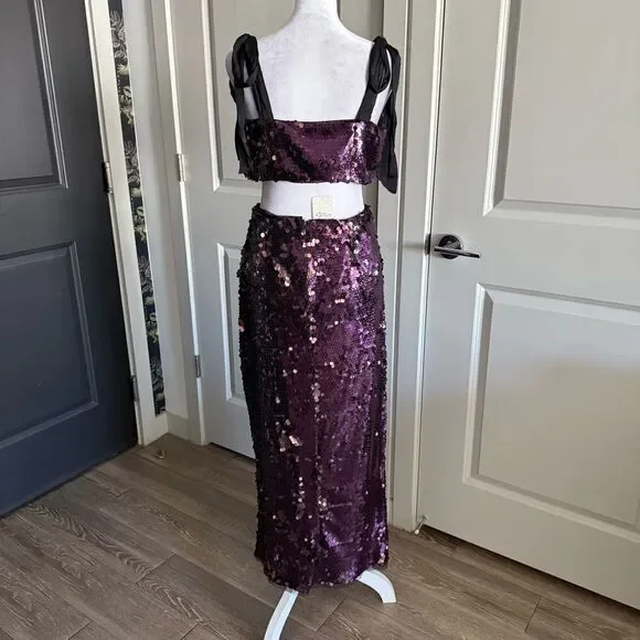 NWT Free People Star Bright Lilac Purple Sequin Two-Piece Matching Set Size 8 - Picture 5 of 10